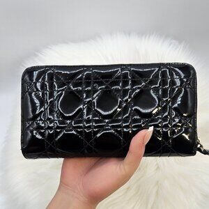 Dior  Cannage Pattern Patent Leather Continental Wallet